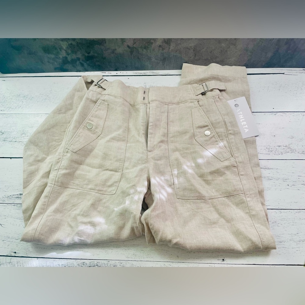 Athleta Voyager Linen Pant Cream Cargo Pants Breathable NWT New With Tags